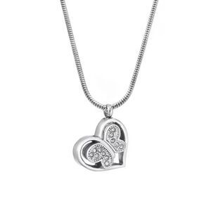 Butterfly Heart Crystal Cremation Locket Ashes Memorial Necklace Loved One